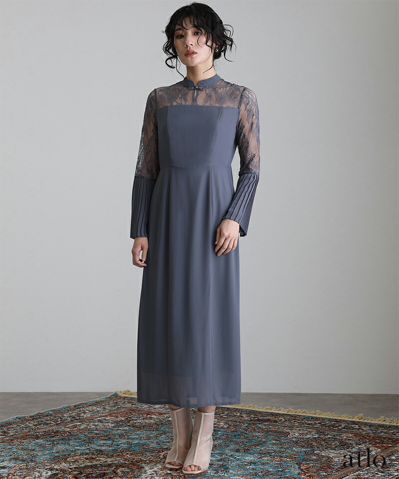 楽天市場】プリーツ スリーブ レース切り替え チャイナ風 ワンピース