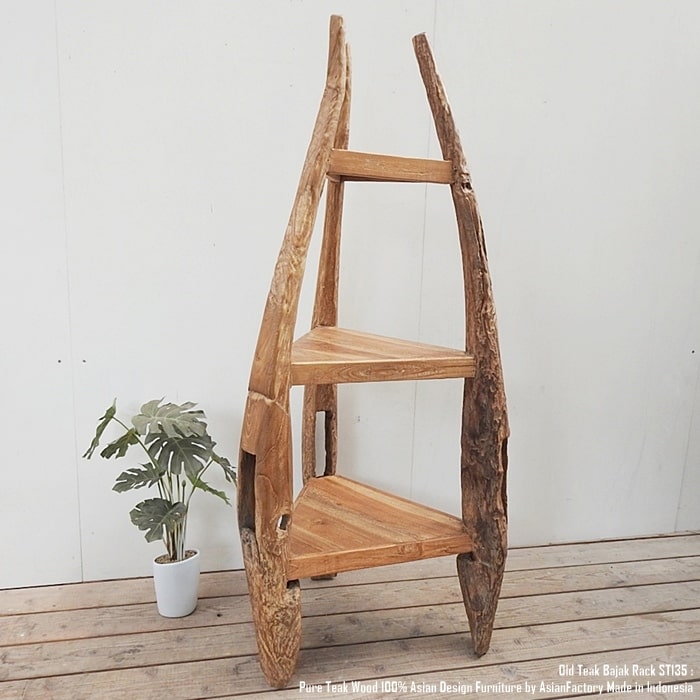 楽天市場】プリミティブ オールドチーク無垢材 3段ラック 高さ135cm