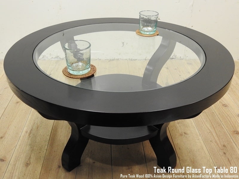 楽天市場】チーク無垢材 アジアン家具 ガラストップテーブル ラウンド