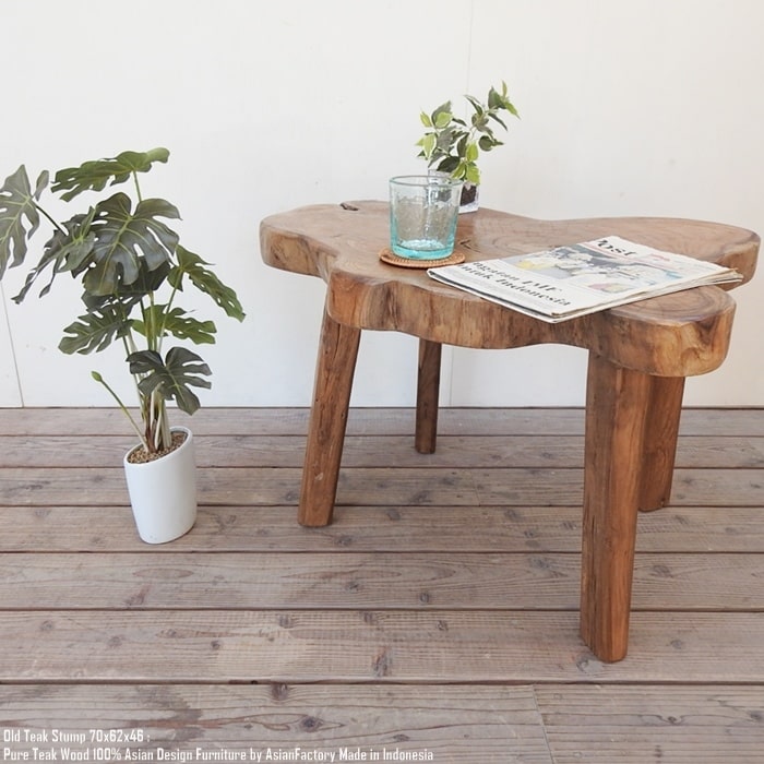 楽天市場】希少 オールドチーク 一枚板 切り株テーブル 70cm 極厚無垢