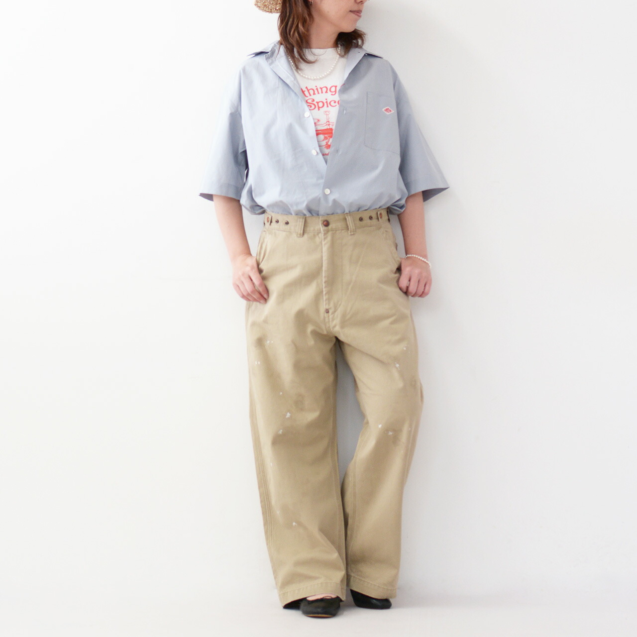 DANTON 半袖シャツ カーキ 36 最終値下げ DANTON 半袖シャツ カーキ 36