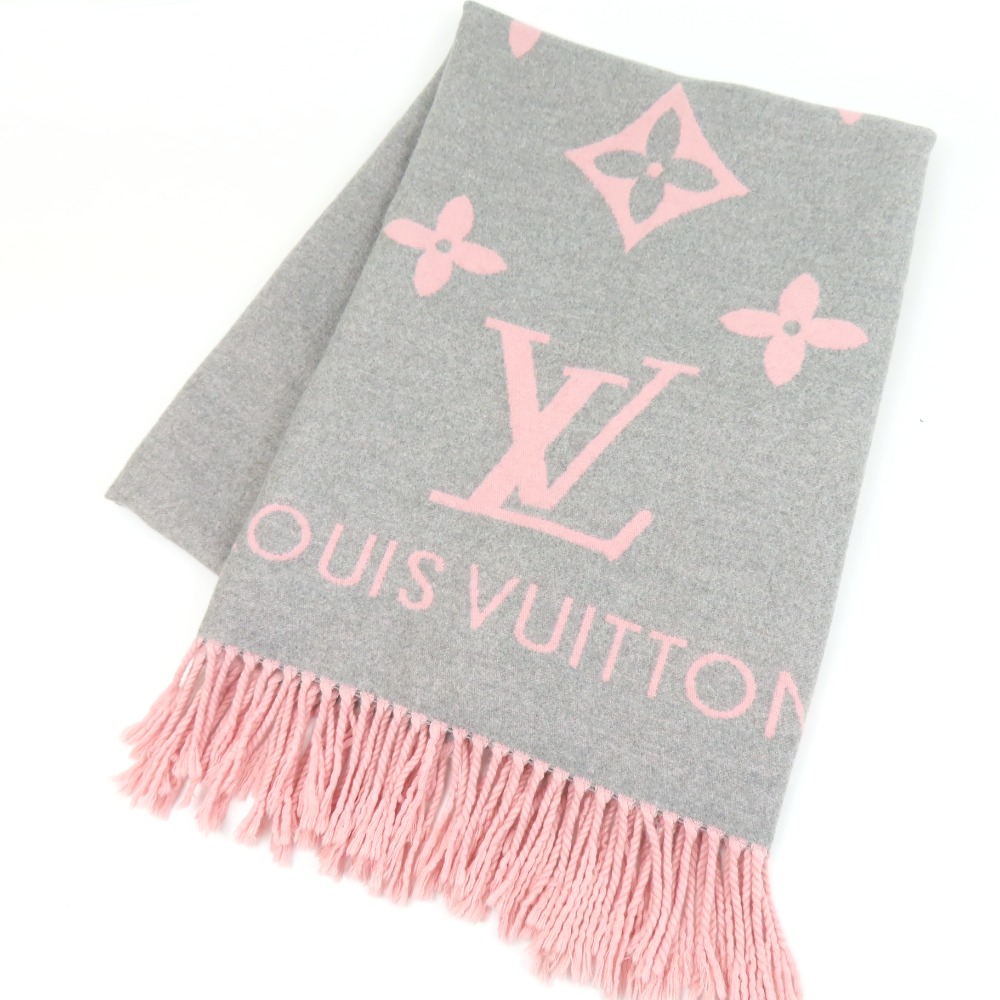 LOUIS VUITTON カシミヤマフラーモノグラムグレー/ピンク 【公式通販】