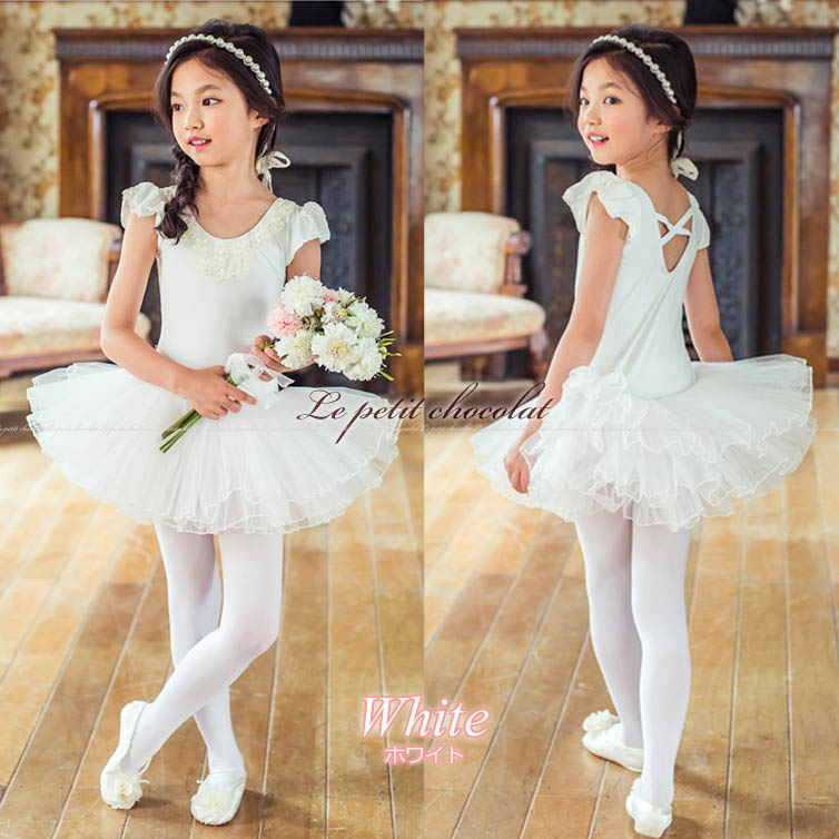 楽天市場】バレエ レオタード チュチュ スカート付 半袖 ホワイト 白