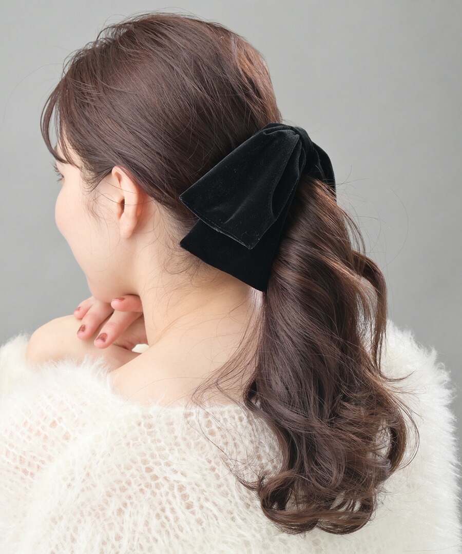 楽天市場】バナナクリップ ベロア 縦クリップ トップリボン リボン