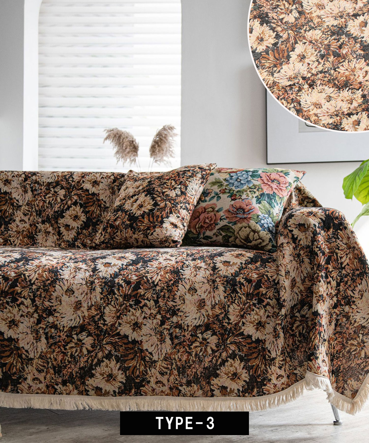 花 マルチカバー ソファーカバー ヴィンテージラグ 180x126 時計