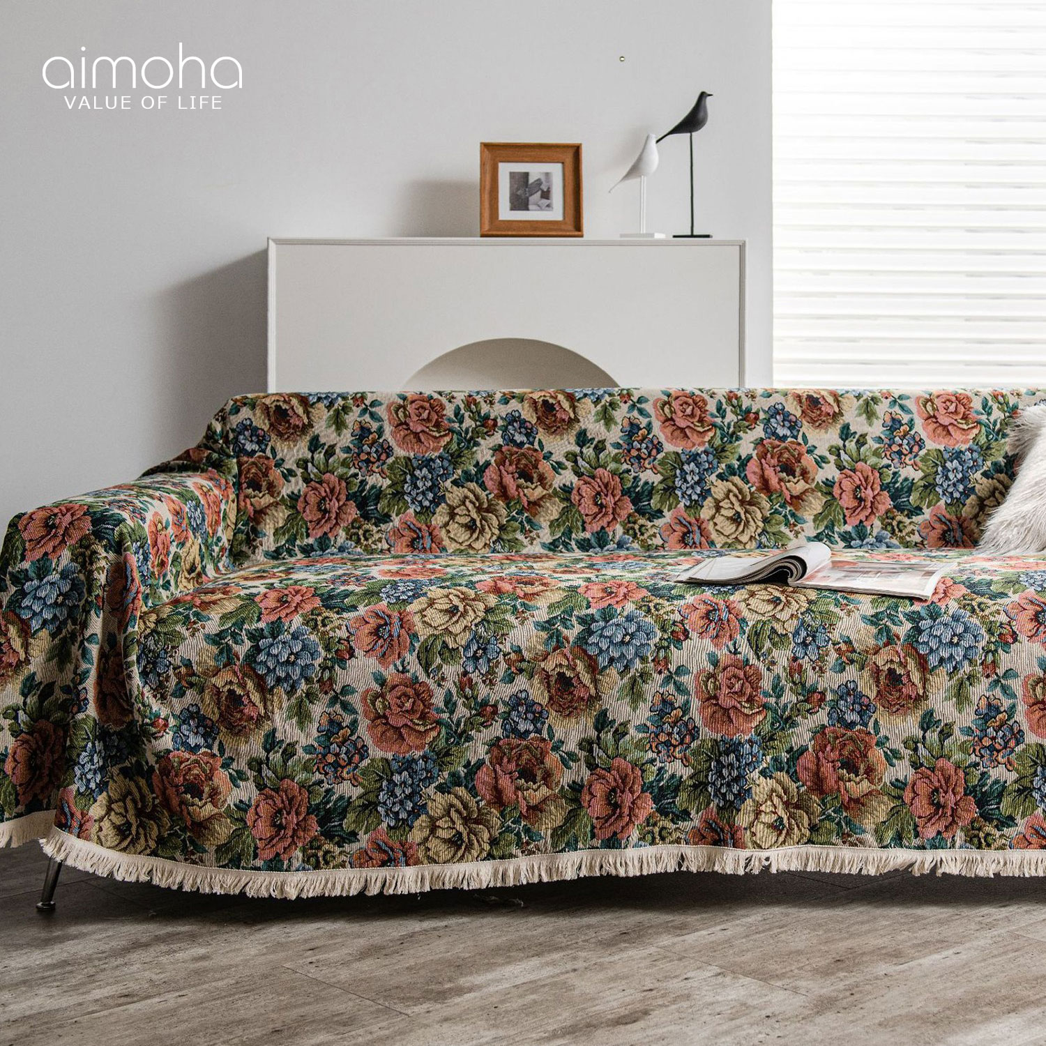 花 花園 マルチカバー ソファーカバー ビンテージラグ 190x133 マルチ