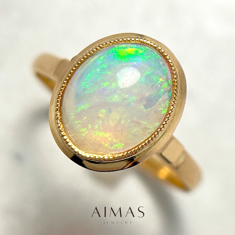 楽天市場】オパール 約9.2mm×7.2mm リング 16.5号 K18YG イエロー