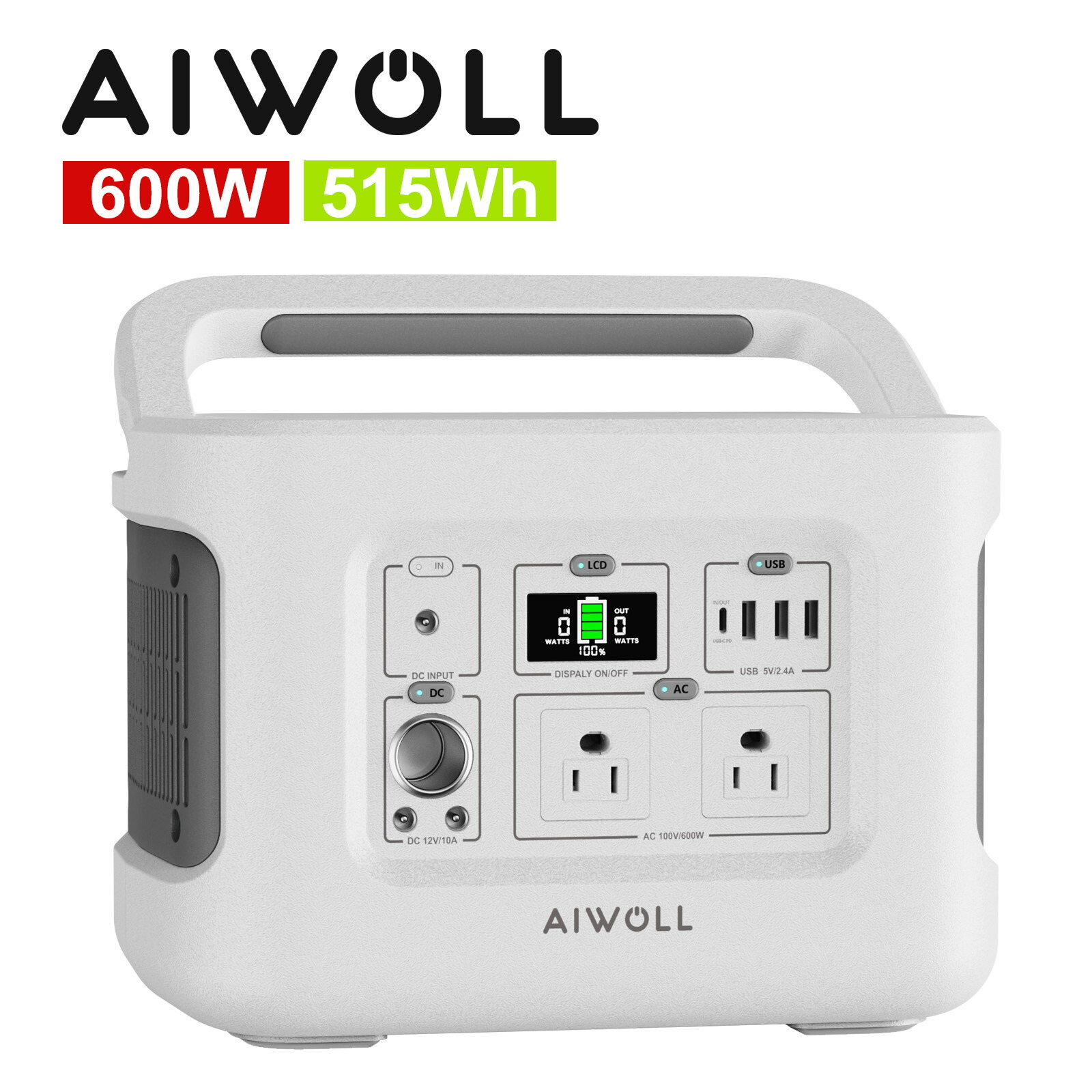 楽天市場】AIWOLL ポータブル電源 515Wh 大容量 600W出力 リン酸鉄 長