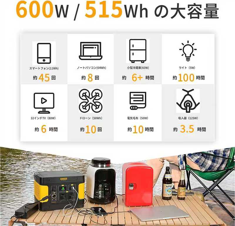 楽天市場】ポータブル電源 515Wh 大容量 600W出力 リン酸鉄 正弦波