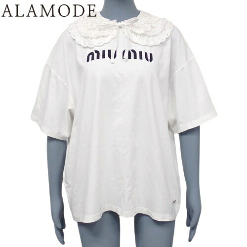 楽天市場】MIUMIU(ミュウミュウ) レース襟付きロゴ Tシャツ トップス