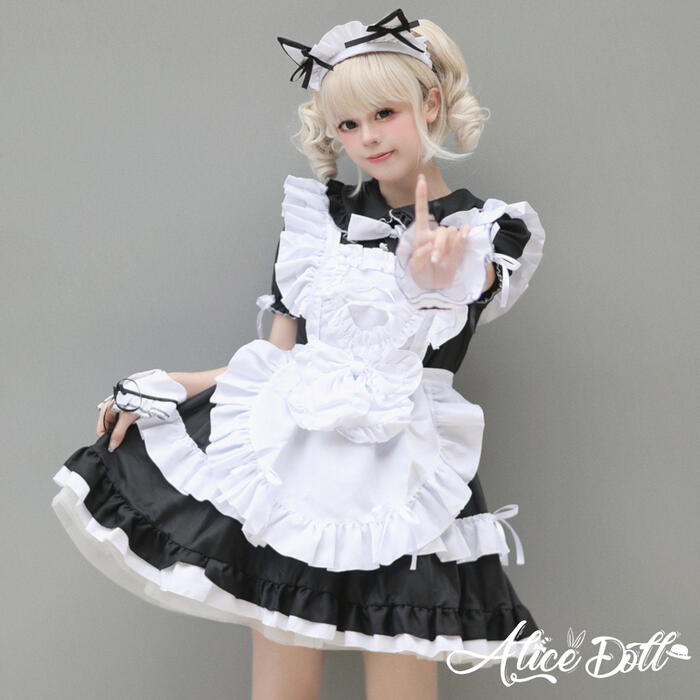 楽天市場】メイド服 ロリータ セット ワンピース エプロン