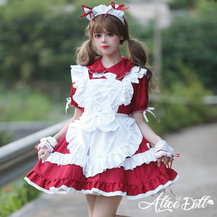 楽天市場】メイド服 ロリータ セット ワンピース エプロン