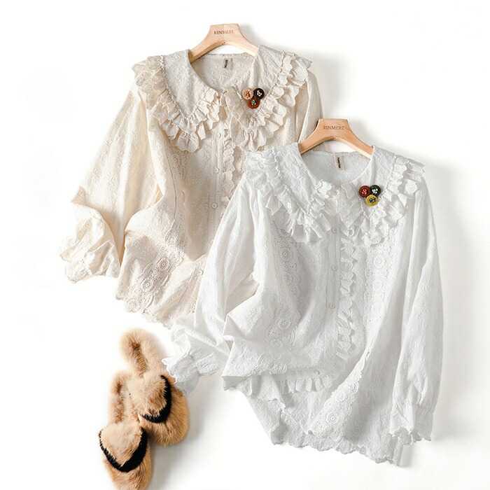 楽天市場】ブラウス ロリータ 森ガール 春夏 刺繍 ブローチ付 長袖