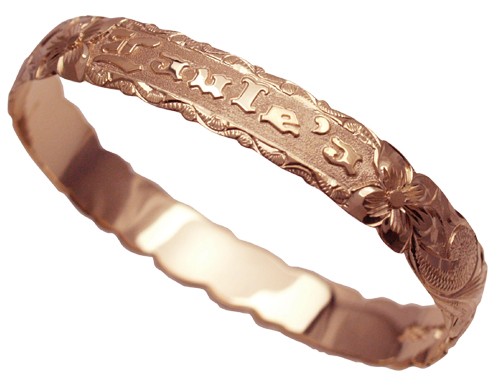 手彫りハワイアンジュエリーバングルオーダーメイドY G レディース ダイヤ