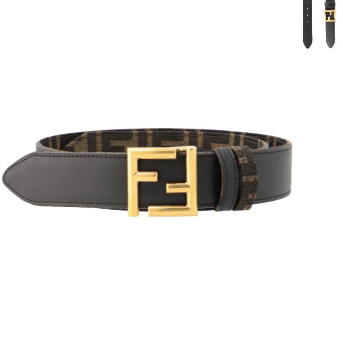 美品】FENDI ズッカ柄 FFロゴ バックル ベルト ブラウン キャンバス 三