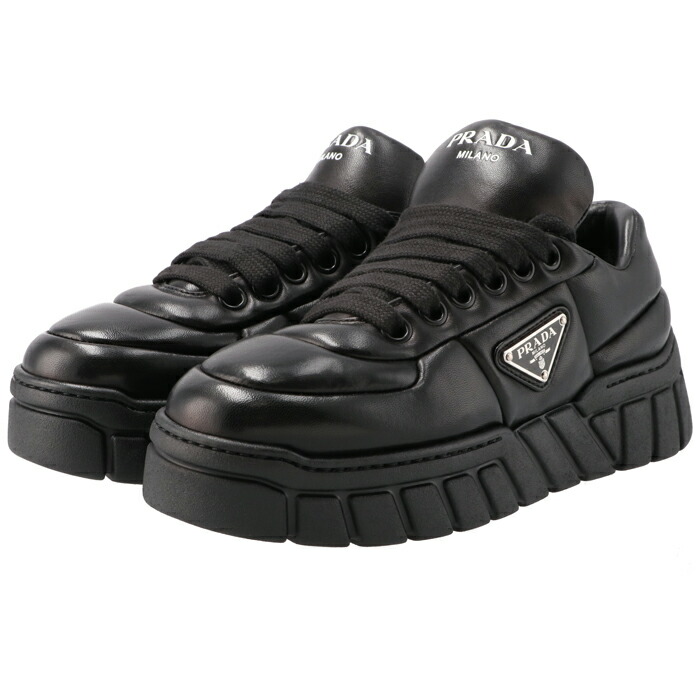 楽天市場】プラダ PRADA スニーカー パデッドレザー 三角ロゴ レース