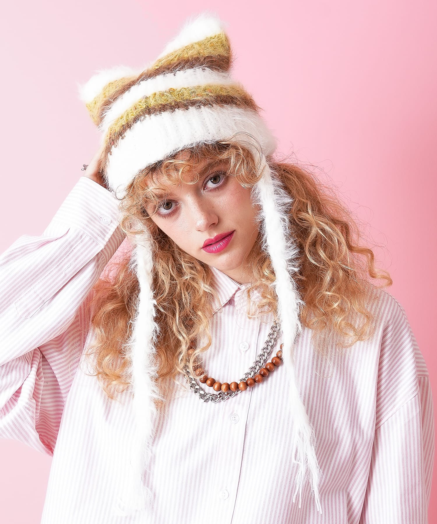 楽天市場】an meets zakka ネコ耳ラインボーダーファーコードニット帽