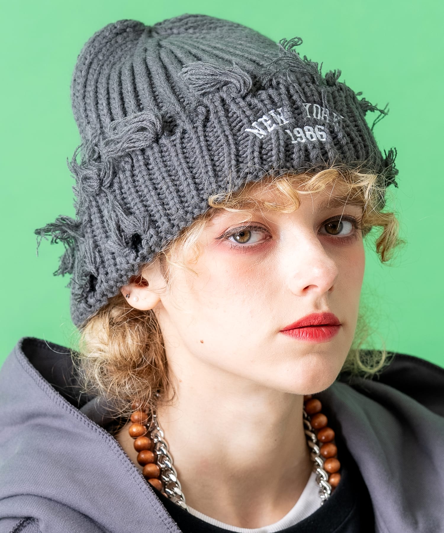 楽天市場】an meets zakka NEW YORKロゴ刺繍ダメージニット帽 / ニット