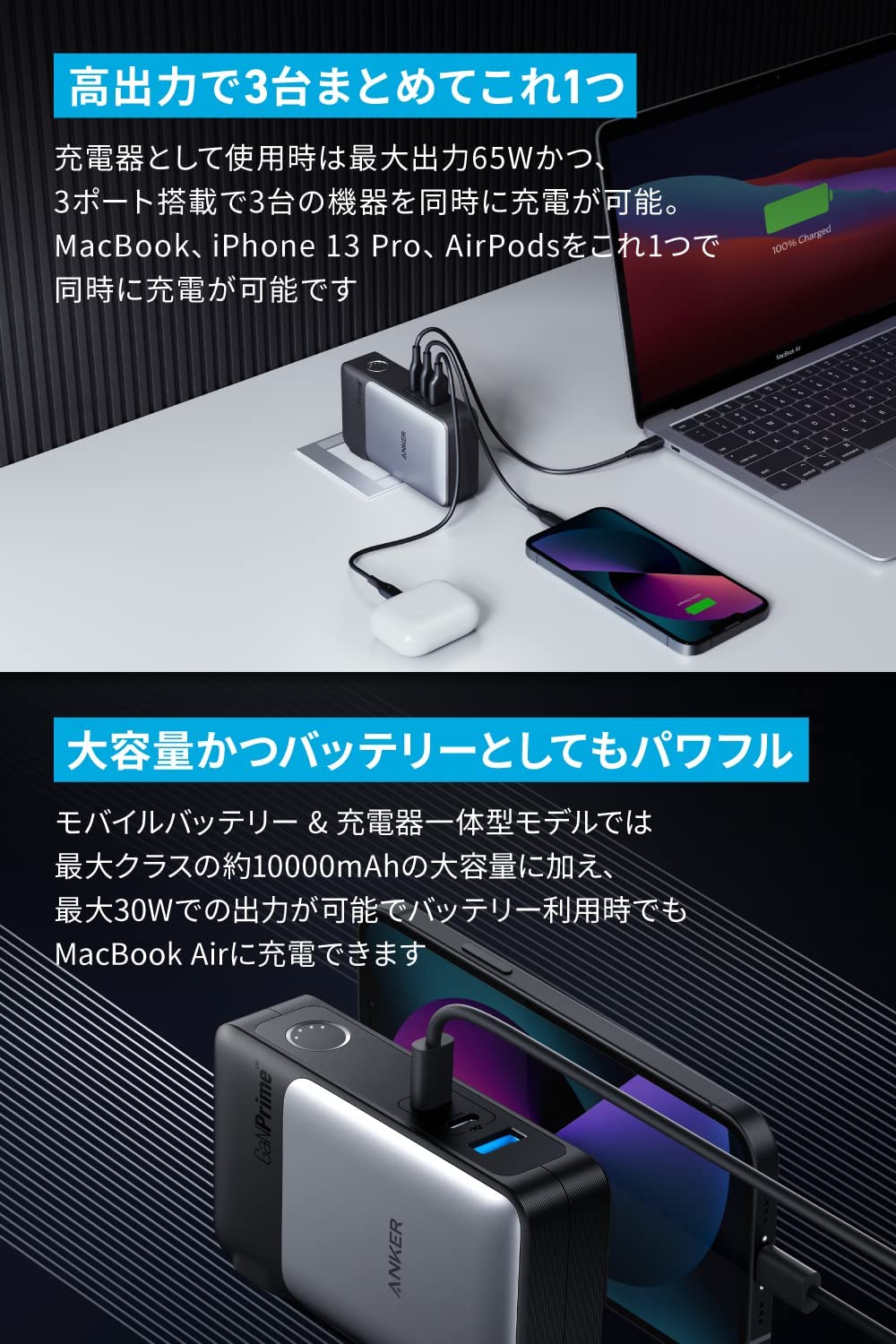 楽天市場】Anker 733 Power Bank (GaNPrime PowerCore 65W) (10000mAh