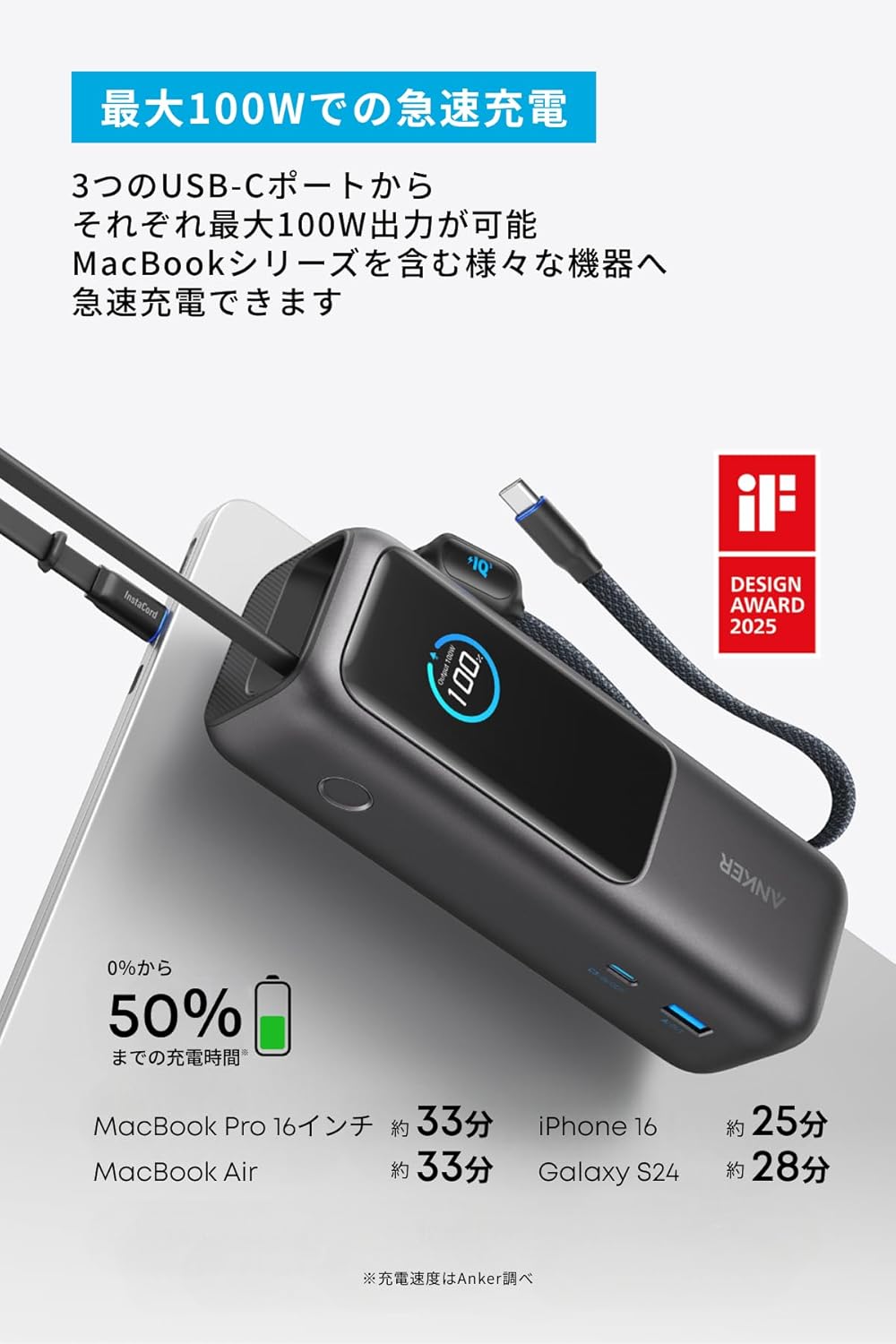 楽天市場】Anker Power Bank (25000mAh, Built-In & 巻取り式USB-C