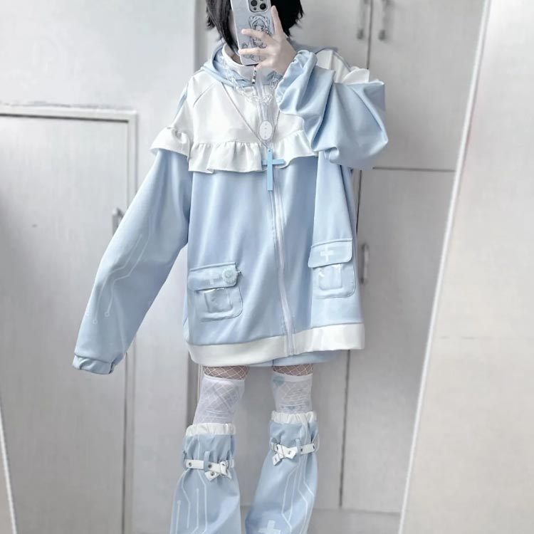 楽天市場】猫耳 パーカー 水色 地雷系 サブカル ジャージ 3点セット