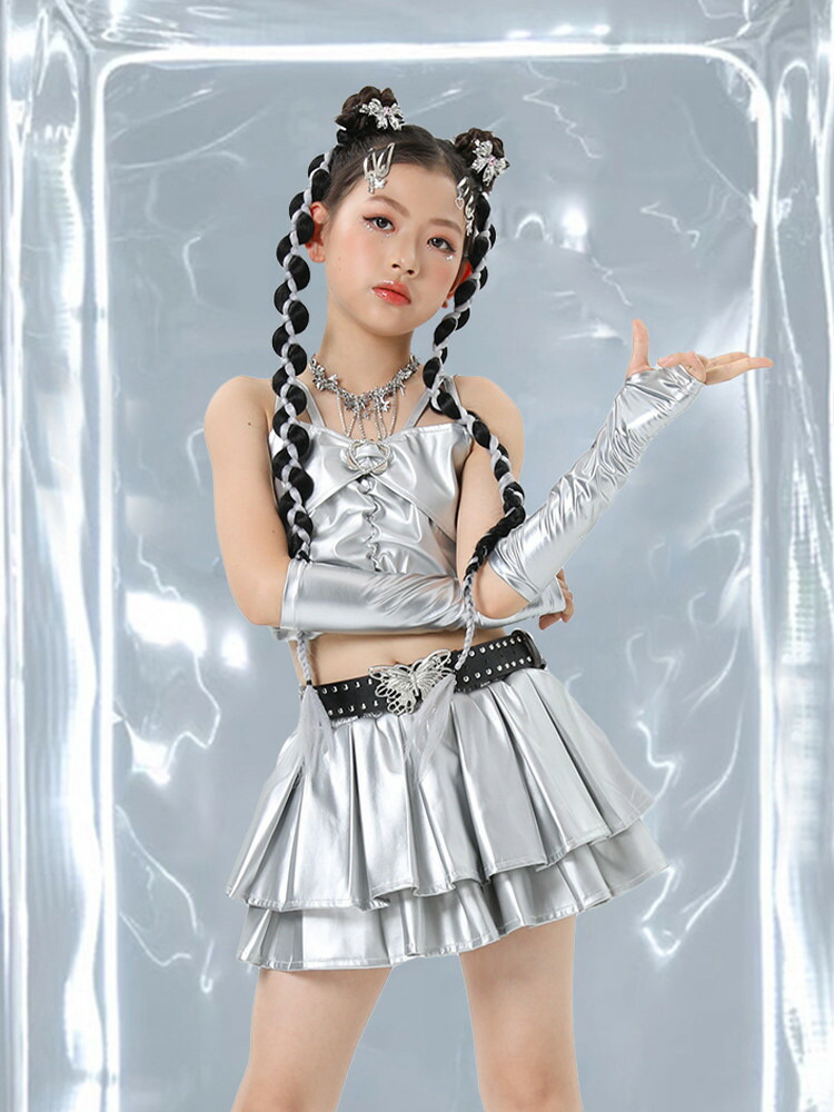 楽天市場】シルバー トップス スカート 女の子 キッズ ダンス衣装