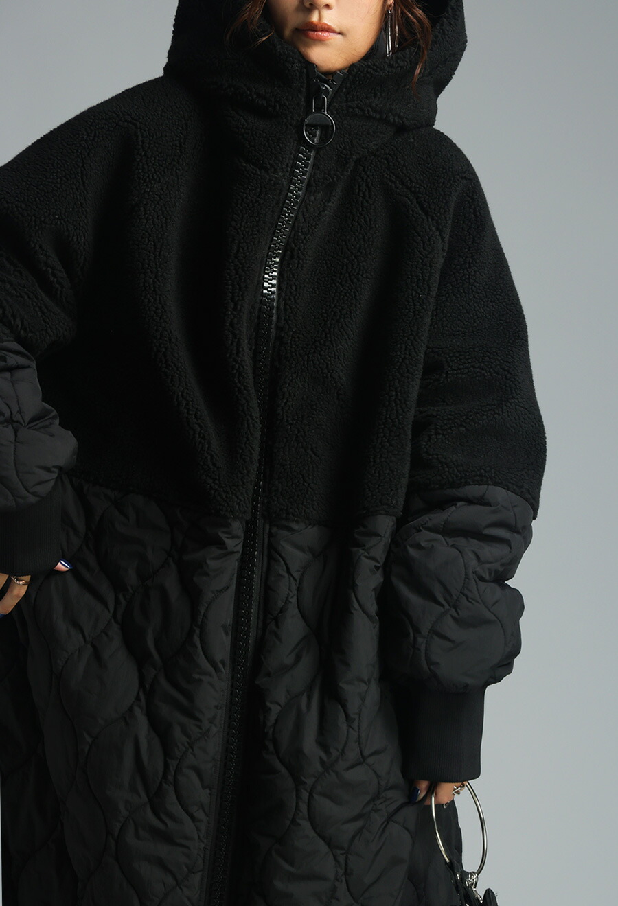 楽天市場】ビッグファスナー ロングコート レディース ボアアウター