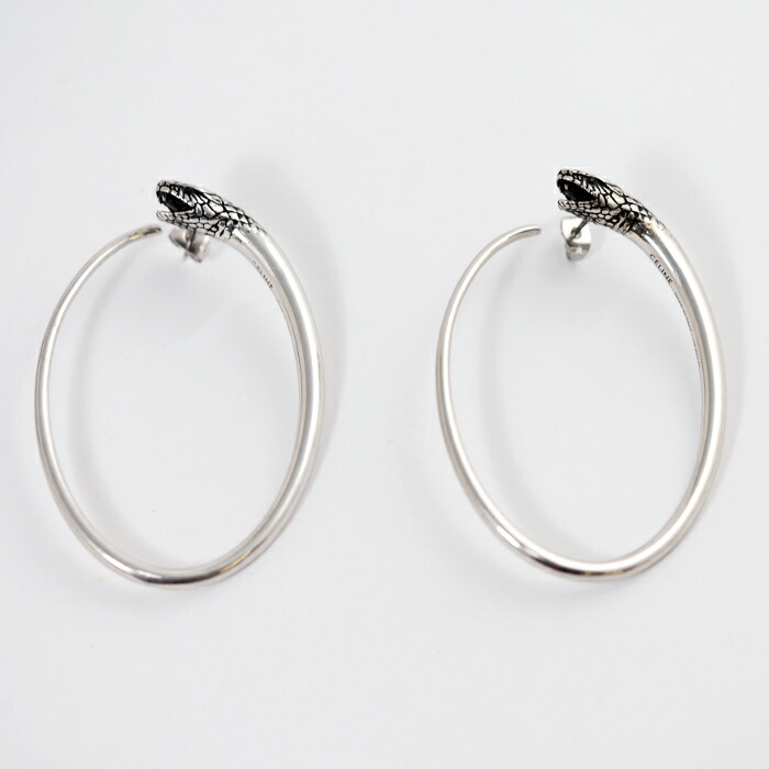 楽天市場】CELINE セリーヌ スネークモチーフ フープ ピアス シルバー