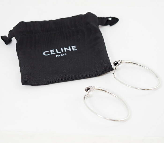 楽天市場】CELINE セリーヌ スネークモチーフ フープ ピアス シルバー
