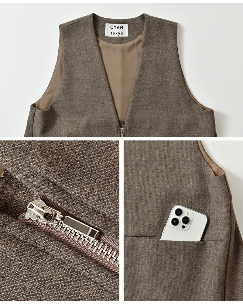 楽天市場】CYAN TOKYO シアントーキョー フラノ ZIP フレア ジレ