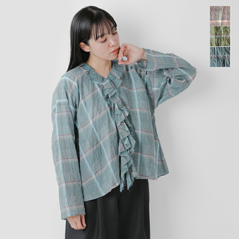 楽天市場】g グラム コットン シルク チェック フリル トリム ブラウス