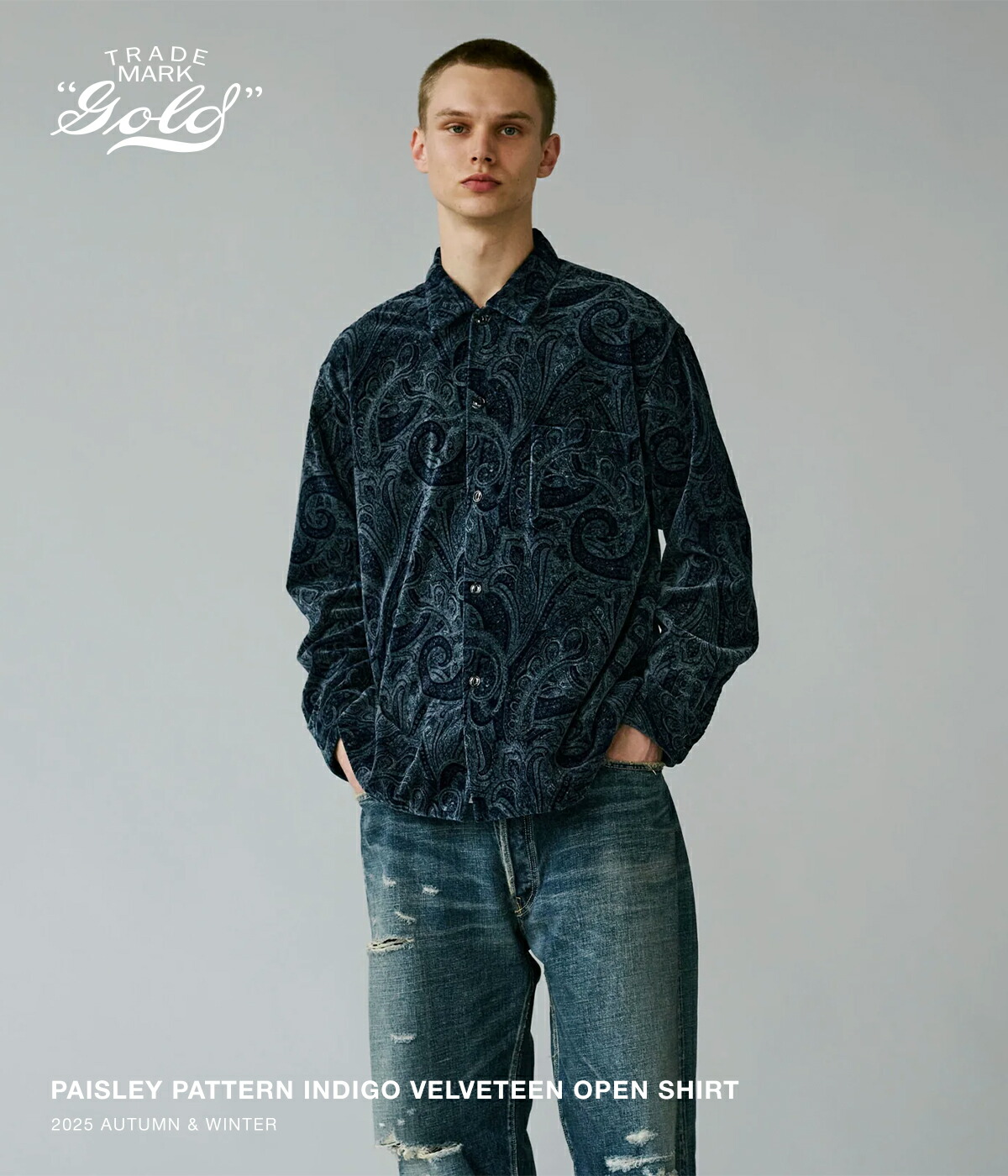 楽天市場】[送料無料]GOLD : PAISLEY PATTERN INDIGO VELVETEEN OPEN