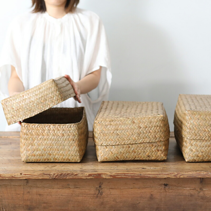 楽天市場】カチュー水草ふた付き四角BOX 3点セット アジアのかご