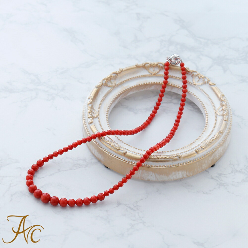 楽天市場】≪1年保証付き≫ 赤珊瑚4〜8ミリ46センチK14WGシンプル 上品