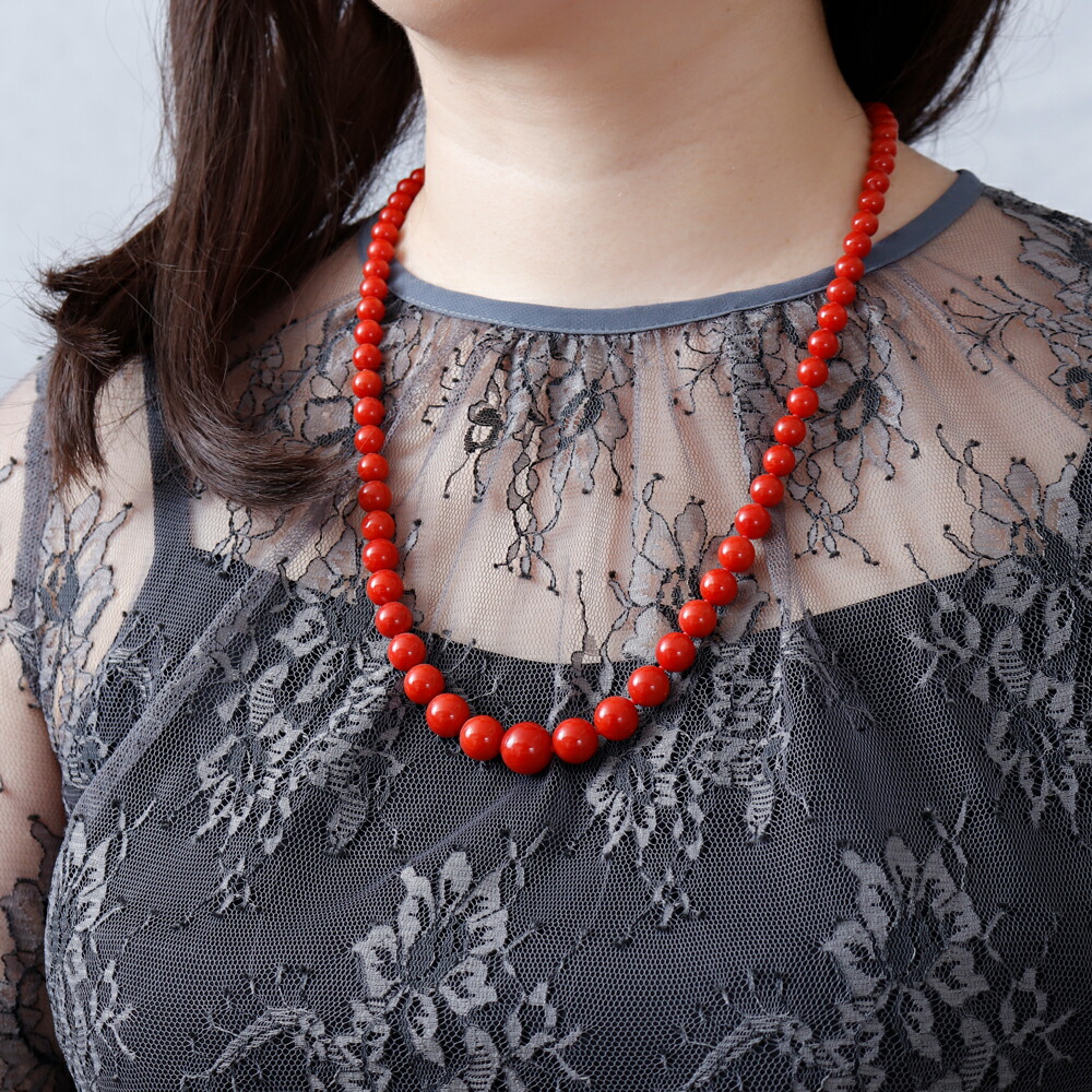 楽天市場】≪1年保証付き≫ 日本産血赤珊瑚5.2〜12.7ミリ玉60センチK14