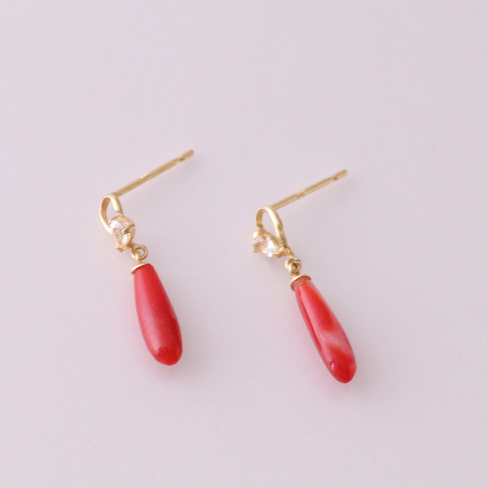 楽天市場】≪1年保証付き≫ 血赤珊瑚ドロップ付きK18ブラ・ピアス 葬送