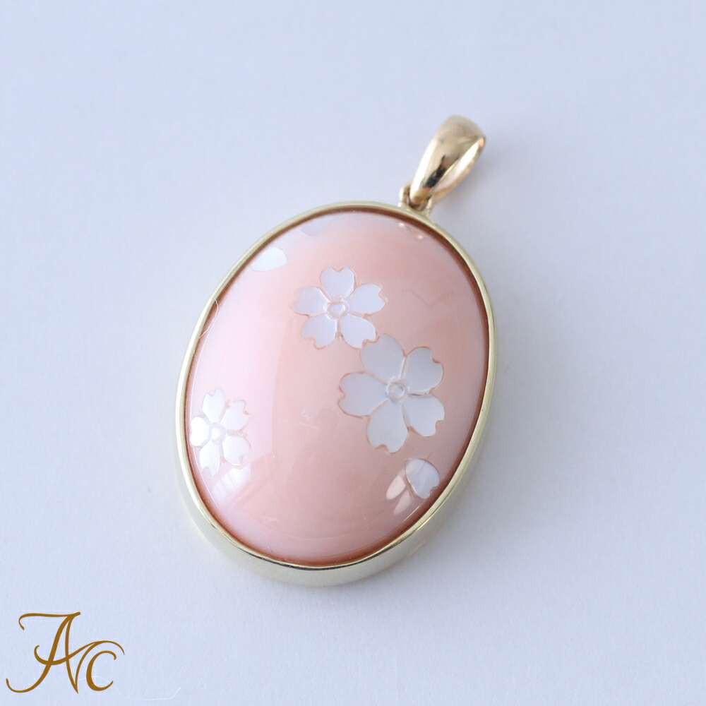 楽天市場】≪1年保証付き≫ 本ボケ珊瑚 桜 象嵌入りK18ペンダント