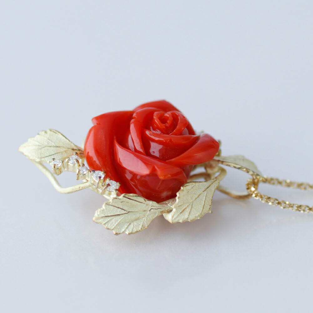 楽天市場】≪1年保証付き≫ 日本産血赤珊瑚バラ ローズK18ペンダント