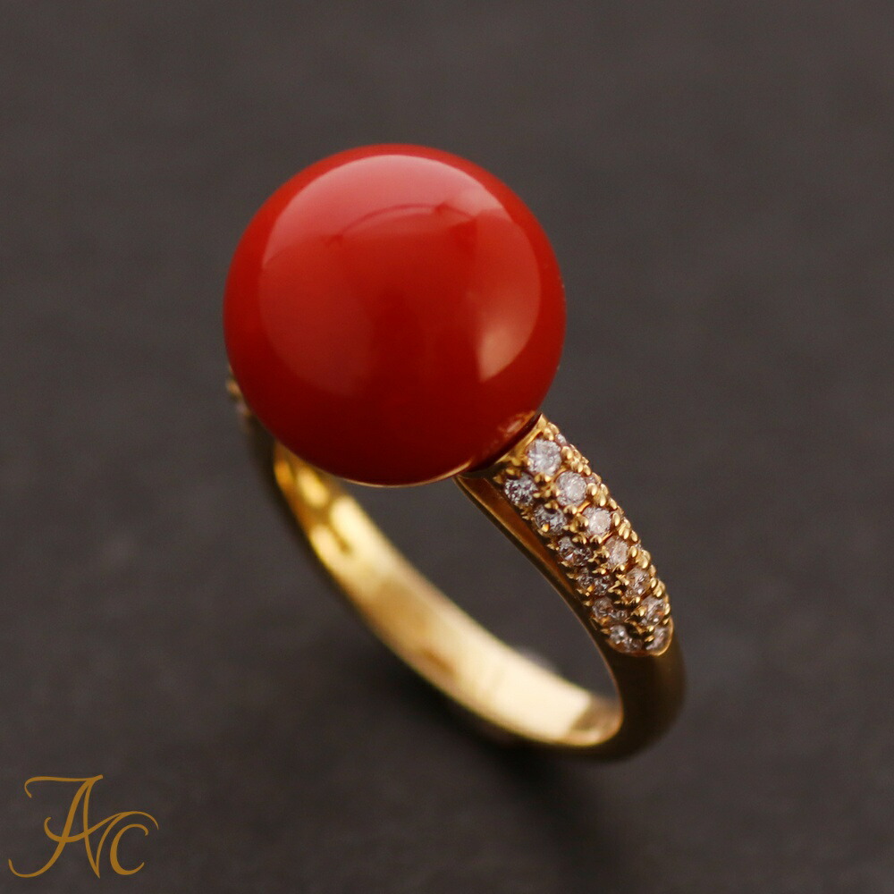 楽天市場】≪1年保証付き≫ 日本産血赤珊瑚12.5ミリ玉K18リング