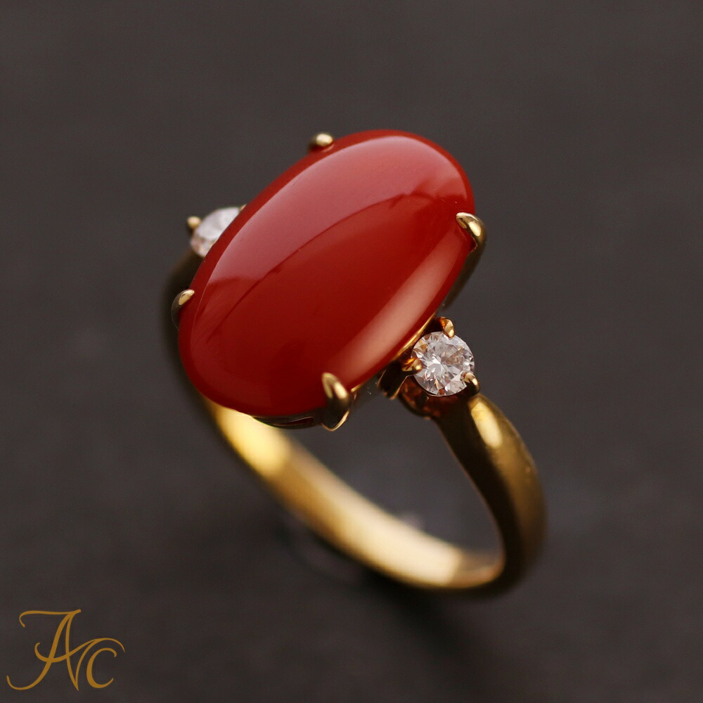 楽天市場】日本産血赤珊瑚オーバルK18リング シンプル 差し色 上品