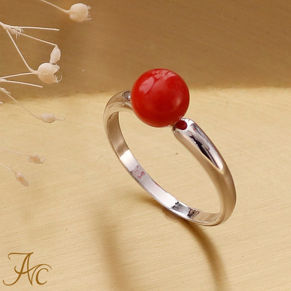 楽天市場】≪1年保証付き≫ 赤珊瑚5.8ミリ玉シルバーリング シンプル