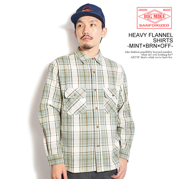 楽天市場】BIG MIKE ビッグマイク HEAVY FLANNEL SHIRTS -MINT×BRN×OFF