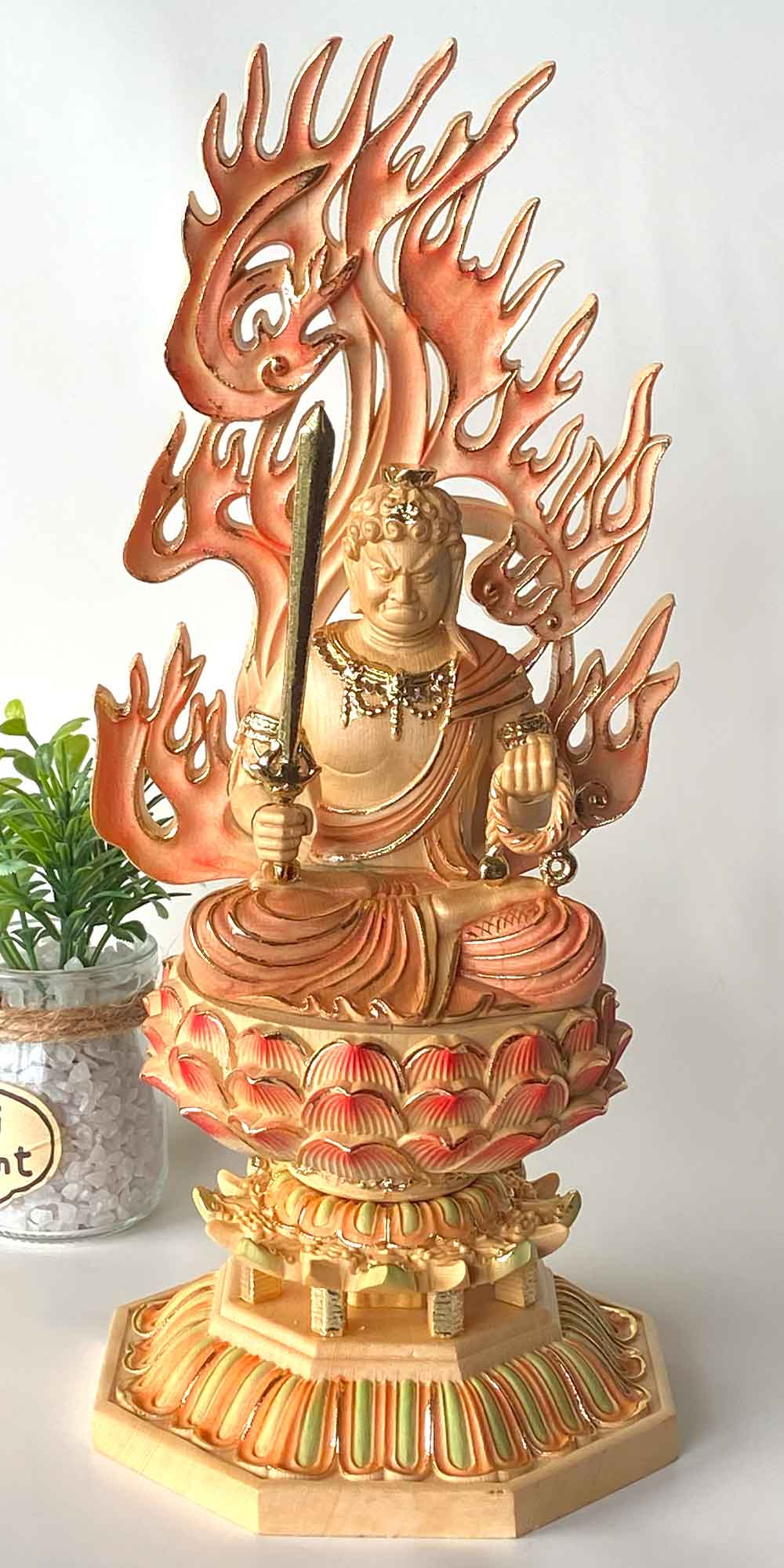 ren]古造仏像/仏教美術 彩色木彫不動明王/玉眼黒地金彩 時代品