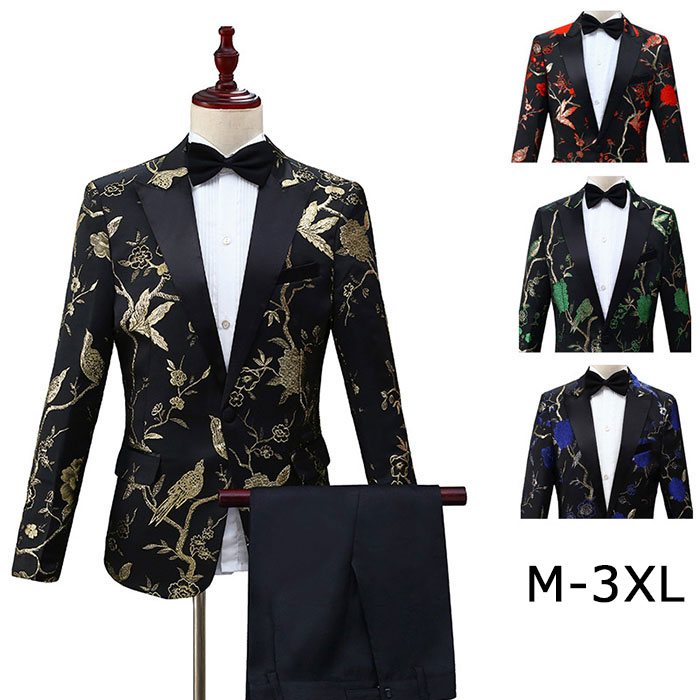 楽天市場】メンズ スーツセット ステージ衣装 刺繍 花柄 4色