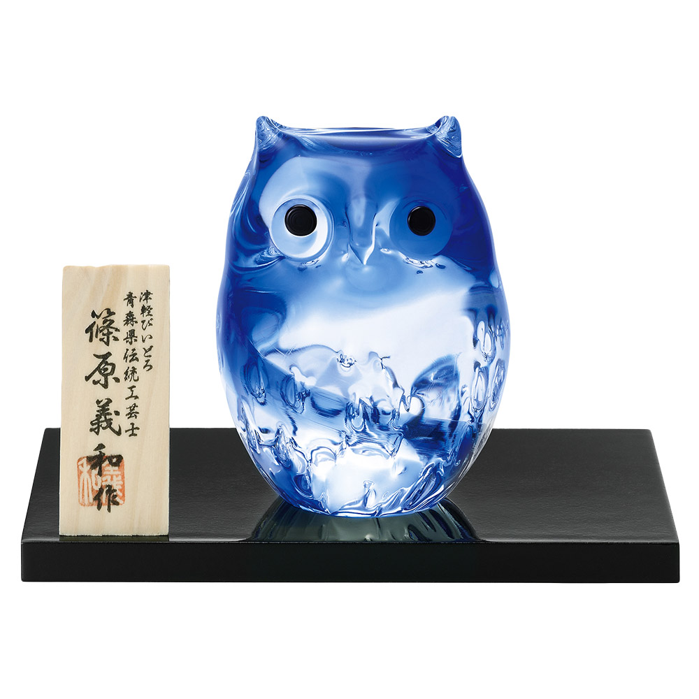 青森伝統工芸品 津軽びいどろ置物とディズニー江戸切子グラス だい