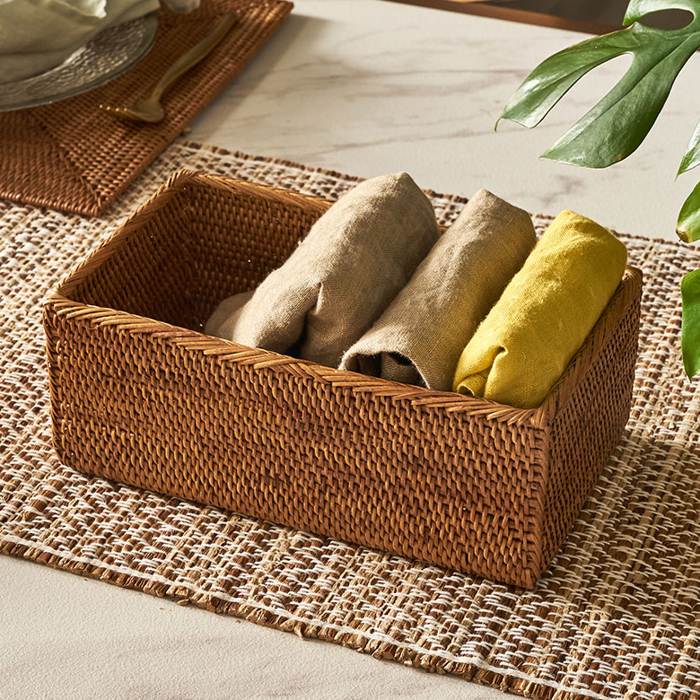 楽天市場】アタで編まれた長方形の収納ボックス Dタイプ トレー かご