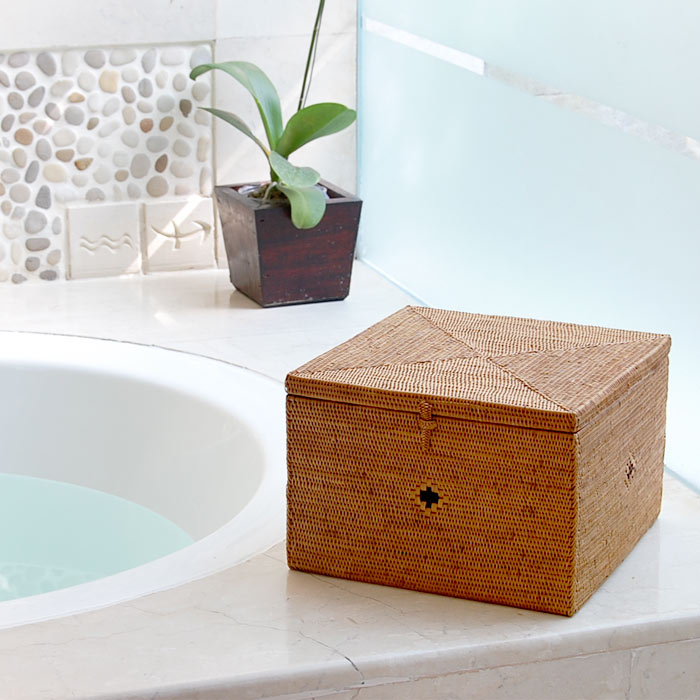 楽天市場】アタで編まれた大きなフタ付きボックス型バスケット Lタイプ