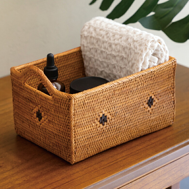 楽天市場】アタで編まれたハンドル付きバスケット 小物入れ 収納