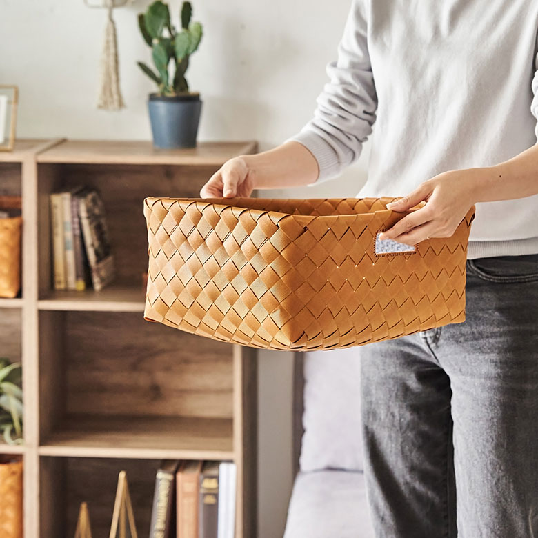 楽天市場】バスケット 洗える カゴ 白樺風 籠 持ち手付き ポリエチレン