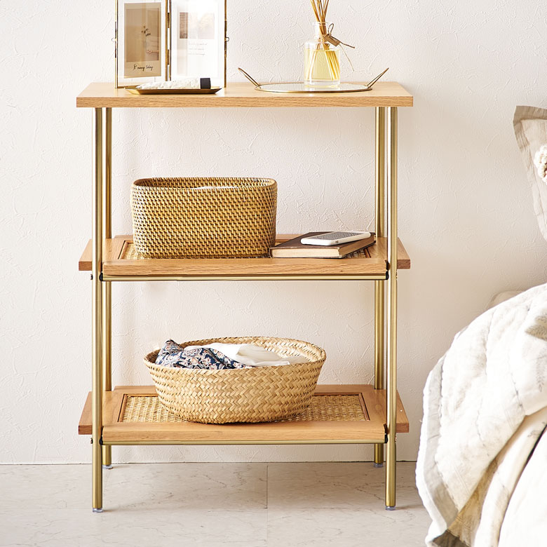 楽天市場】シェルフ 3段 オープンシェルフ ラック 収納棚 棚 ラタン 籐